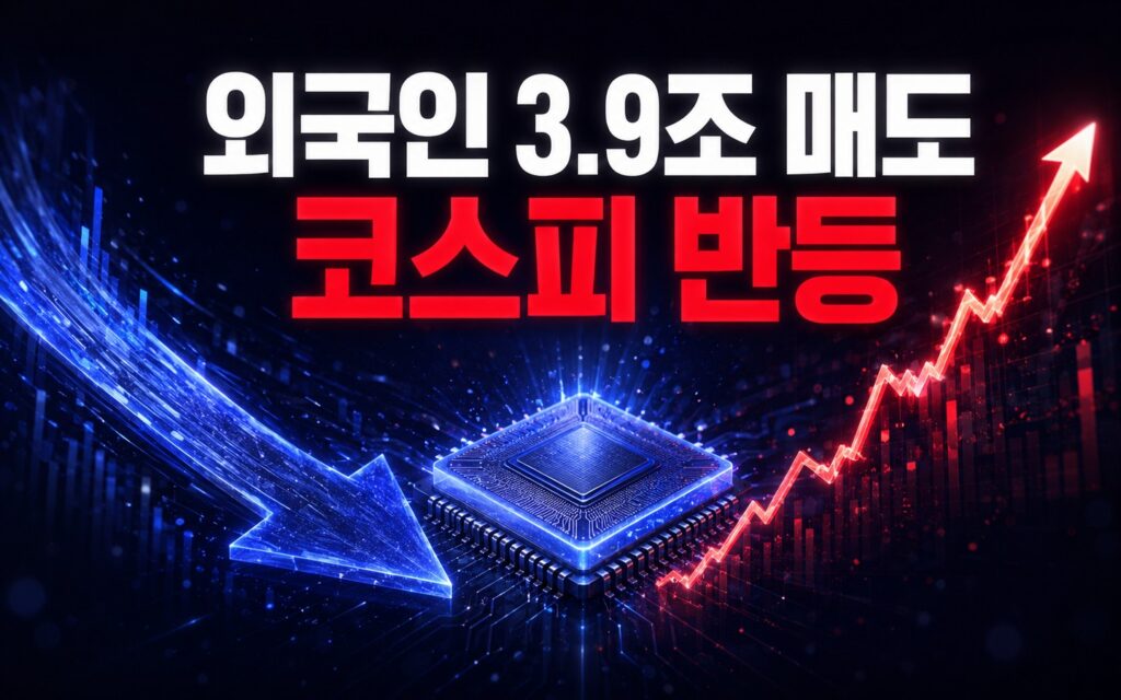 외국인 대규모 매도에도 반도체 저가매수로 코스피가 반등한 흐름을 표현한 썸네일