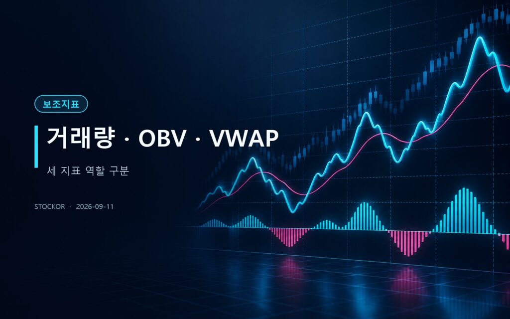 주식 투자 교육 썸네일 — 거래량 · OBV · VWAP, 세 지표 역할 구분