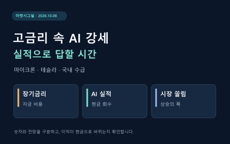 고금리와 AI 실적 기대를 대비하고 현금흐름과 시장 쏠림 점검을 안내하는 10월 6일 증시 분석 표지